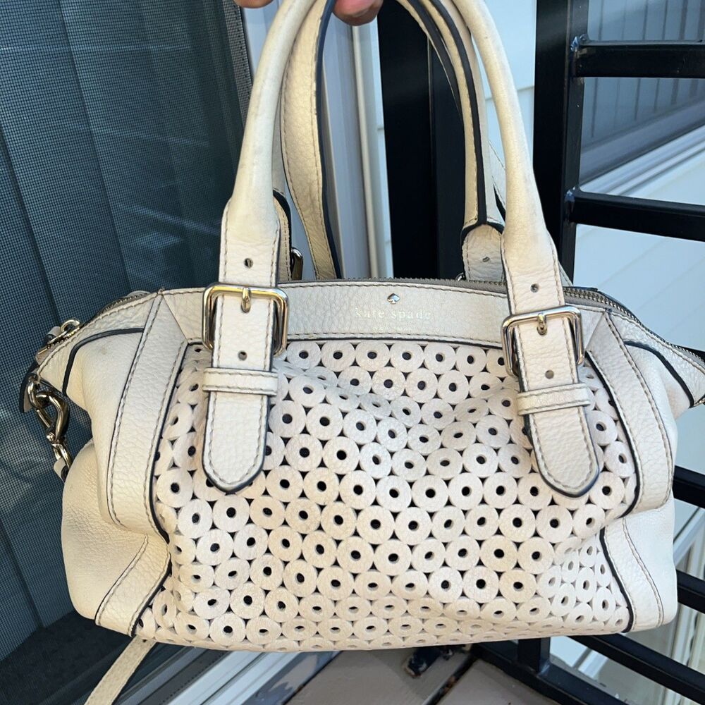 KATE SPADE Women's Leather Mercer Isle Salian Crossbody Satchel Handbag Cream
